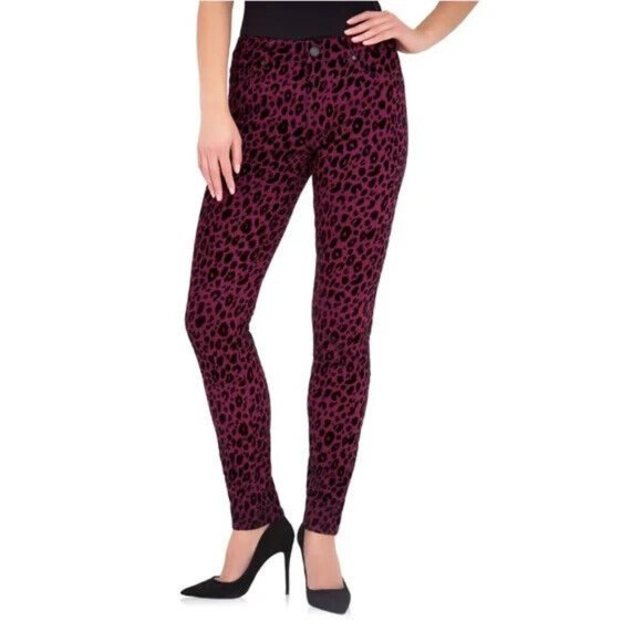 Jordache Jeans Purple Luxe Skinny Cheetah Mid Rise Flocked Black Sz 26W New - Picture 1 of 13